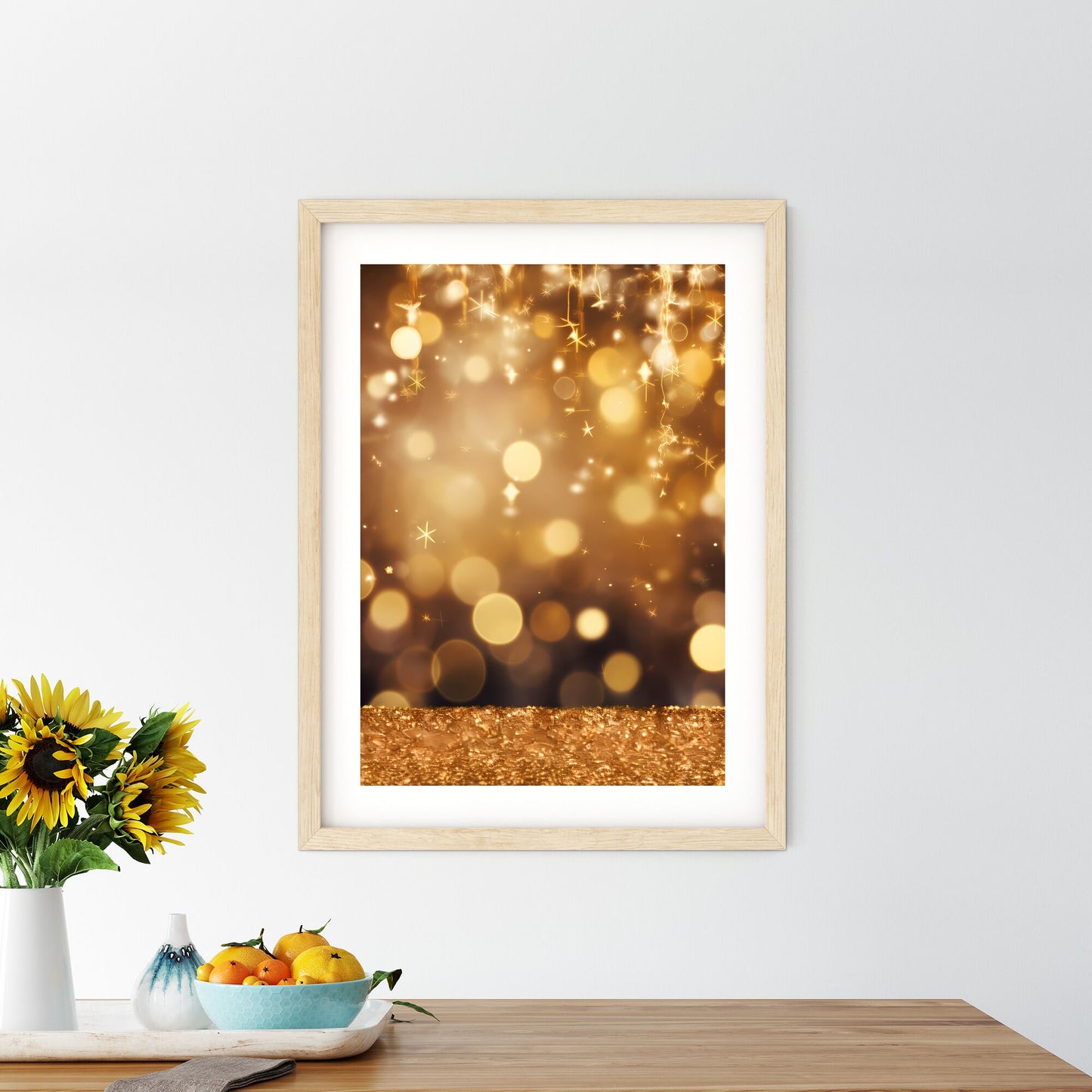 Gold And Black Background With Lights And Stars Art Print Default Title