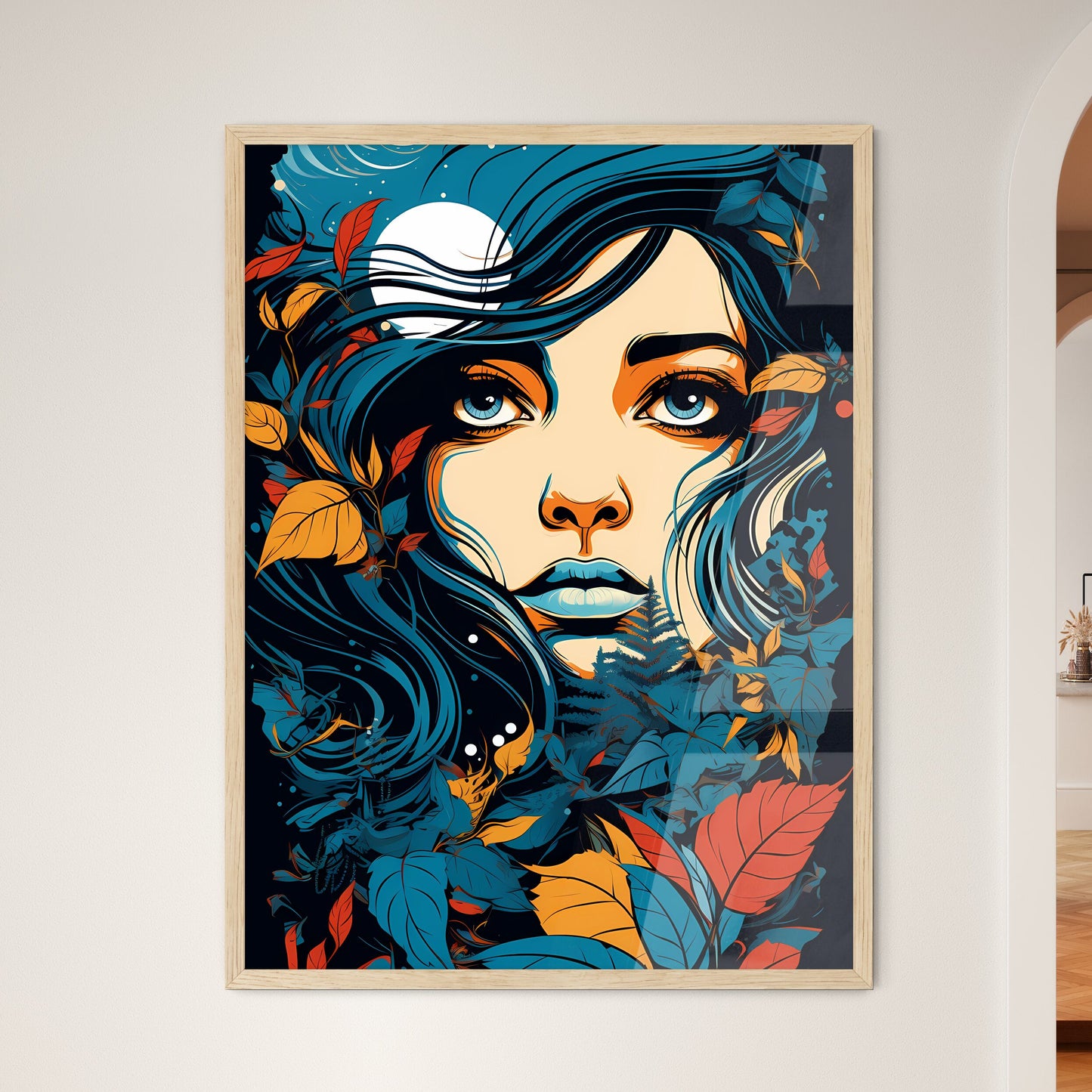 Woman With Long Hair And Leaves Art Print Default Title