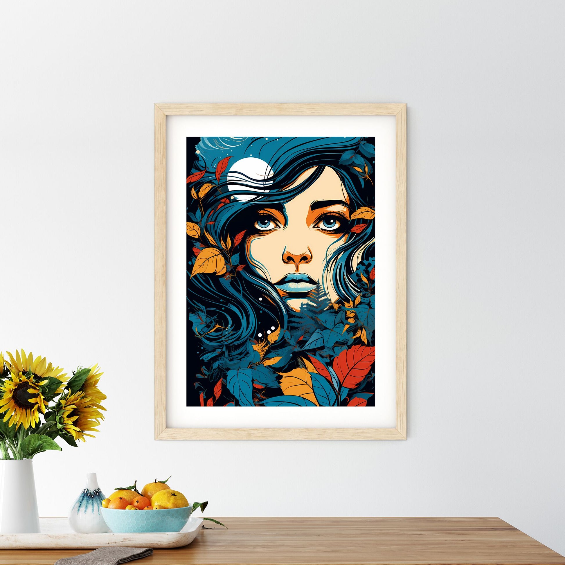 Woman With Long Hair And Leaves Art Print Default Title