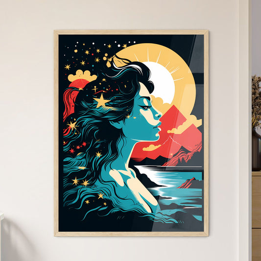 Woman With Long Hair And A Sunset Art Print Default Title