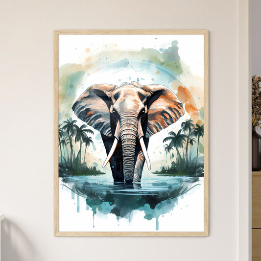 An Elephant In Water With Palm Trees Art Print Default Title