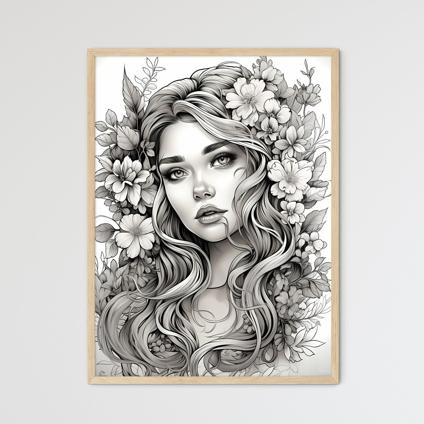 Woman With Long Hair And Flowers Art Print Default Title