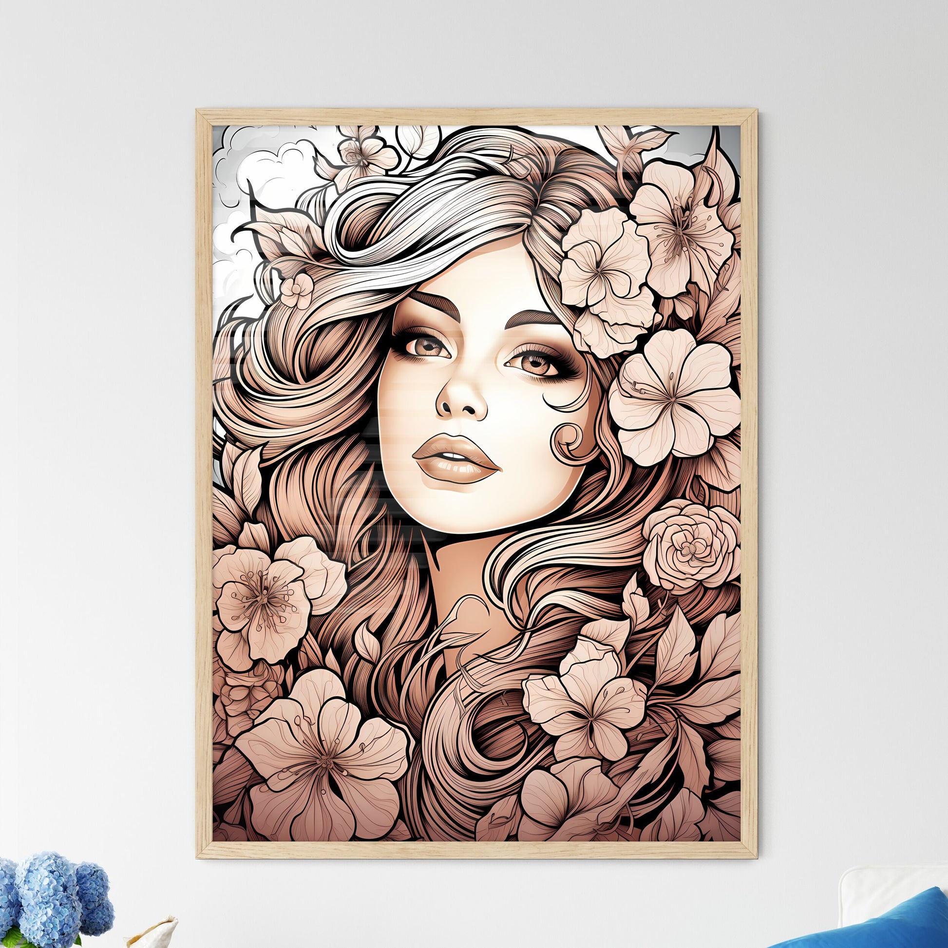 Woman With Long Hair And Flowers Art Print Default Title