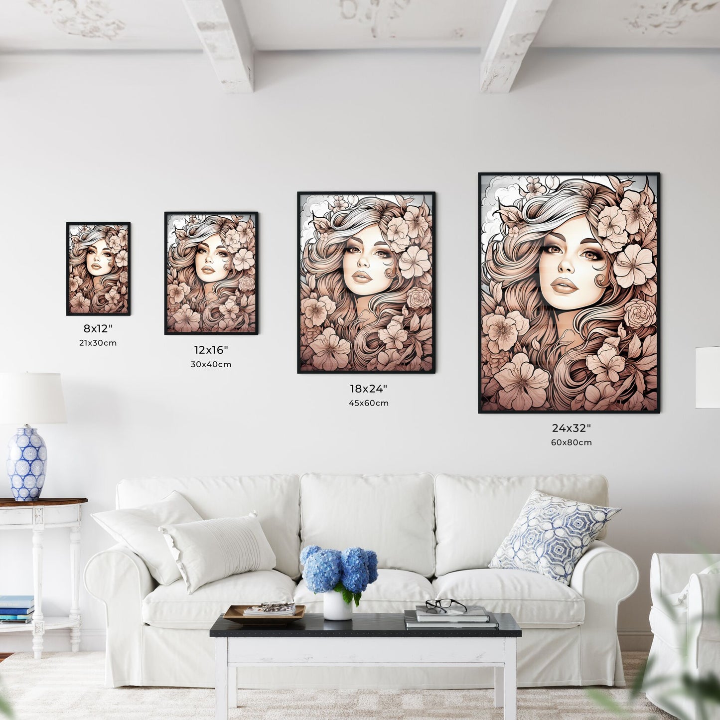 Woman With Long Hair And Flowers Art Print Default Title