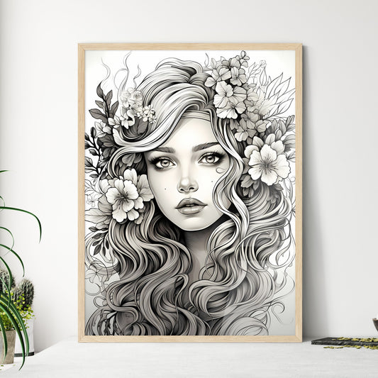 Drawing Of A Woman With Flowers In Her Hair Art Print Default Title