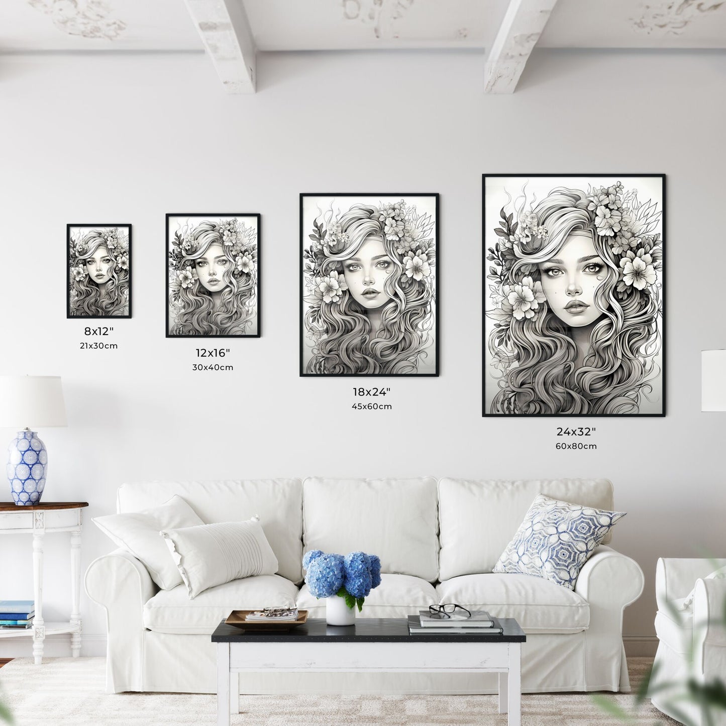 Drawing Of A Woman With Flowers In Her Hair Art Print Default Title