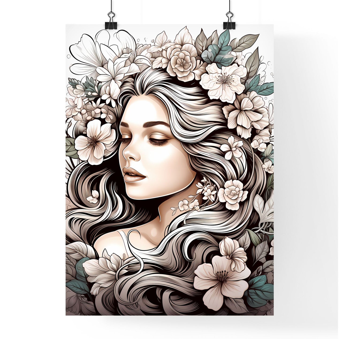 Woman With Flowers In Her Hair Art Print Default Title