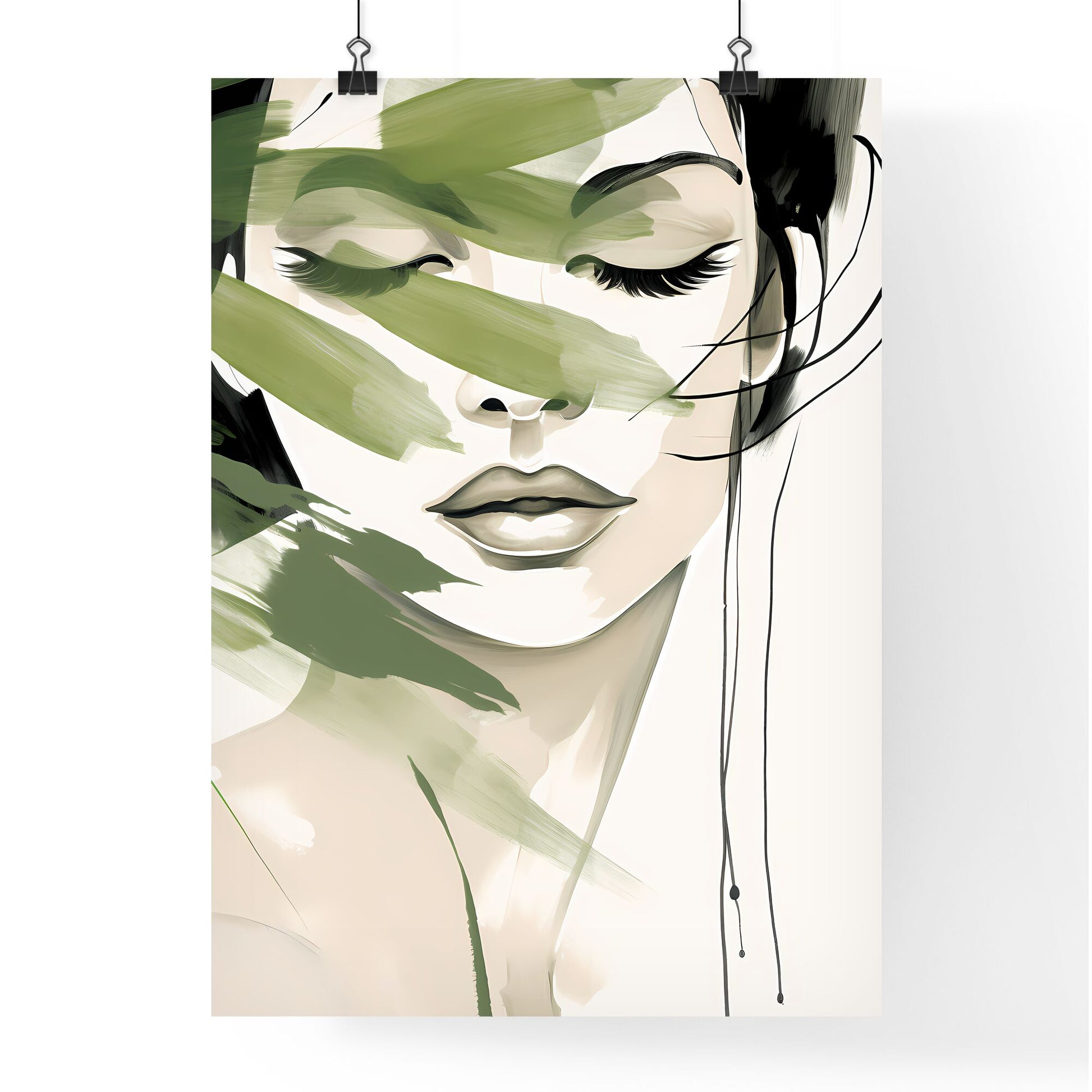 Woman With Green Paint On Her Face Art Print Default Title