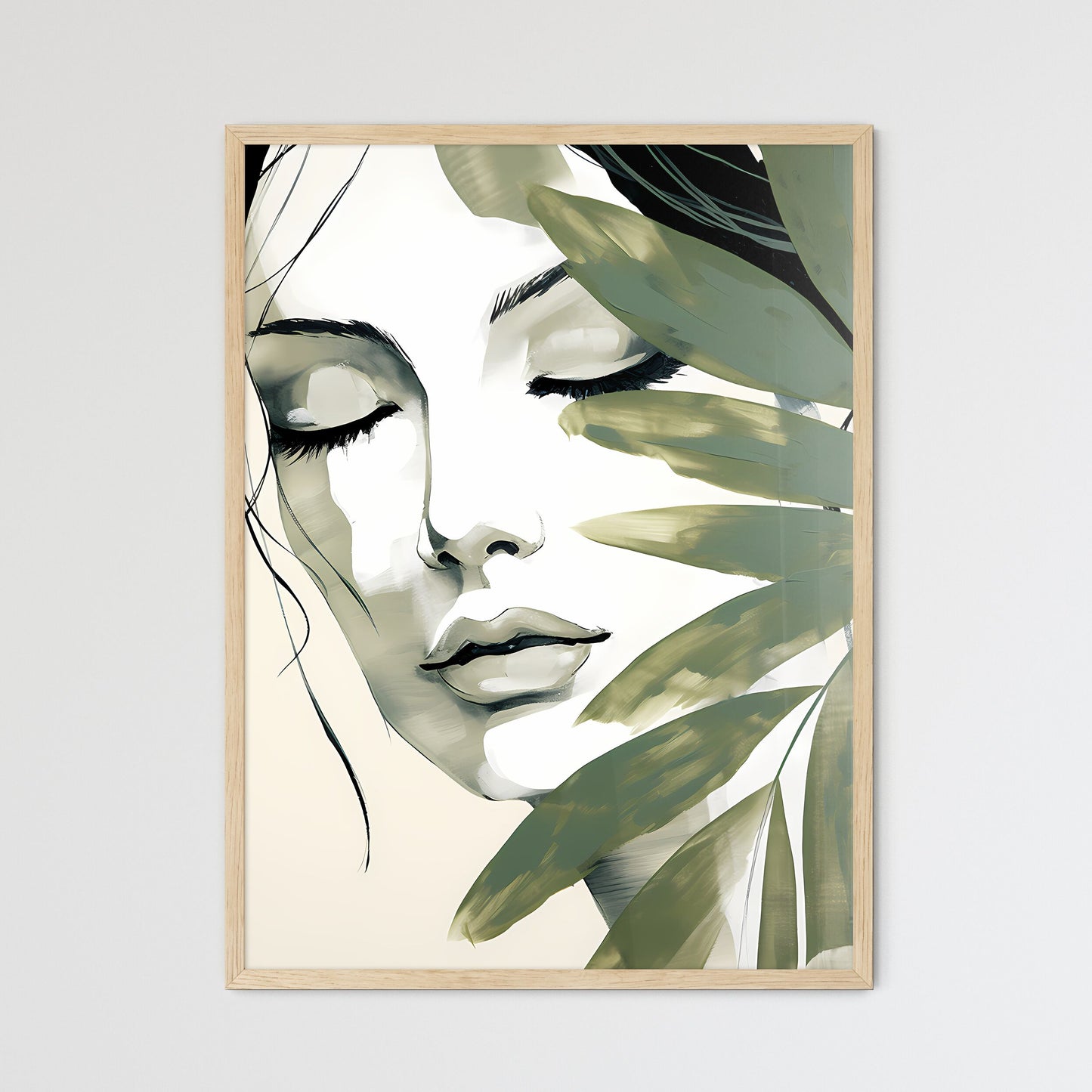 Woman With Her Eyes Closed And A Leaf Art Print Default Title