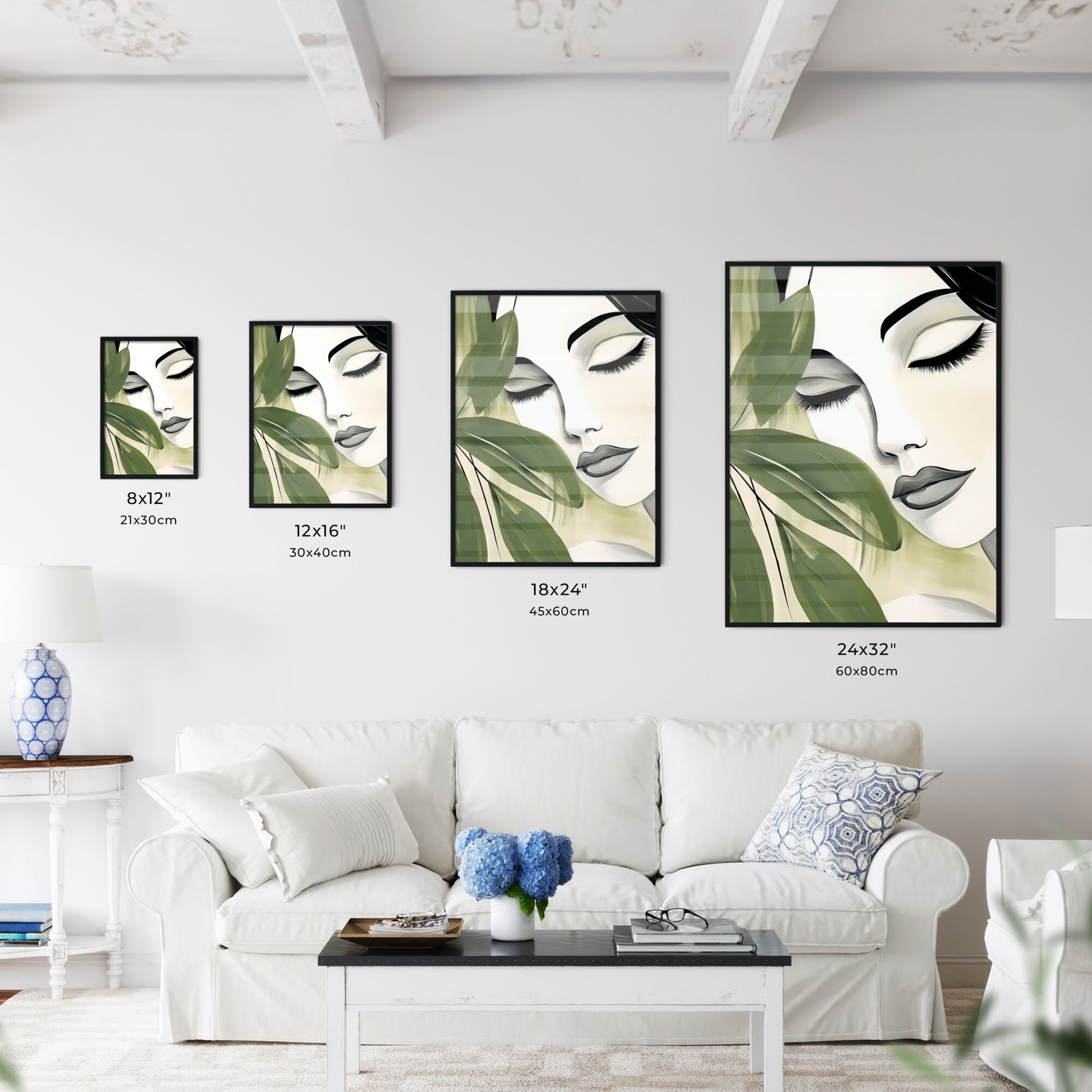 Woman With Eyes Closed And Green Leaves Art Print Default Title