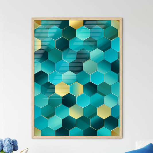 Blue And Gold Hexagons Art Print Default Title