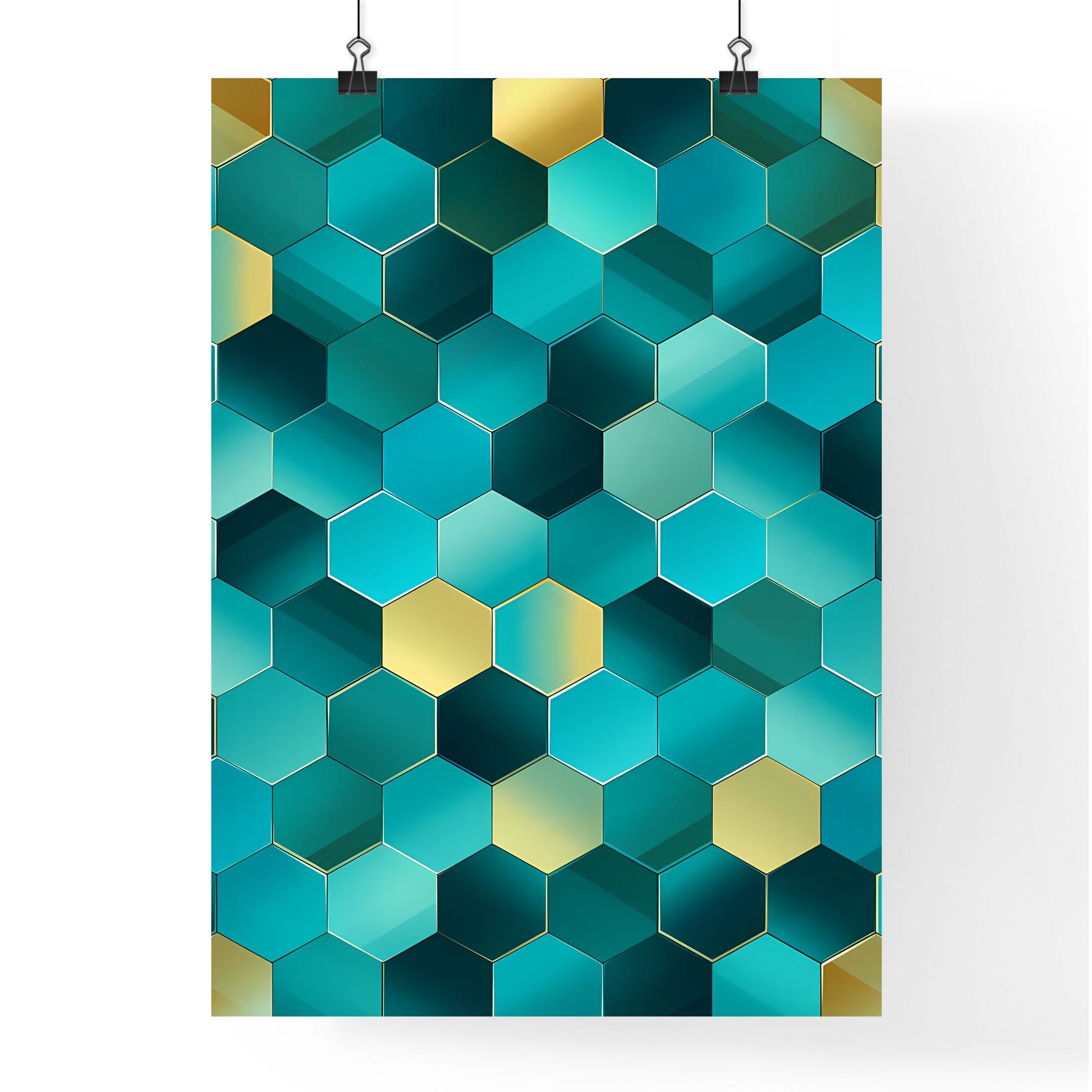 Blue And Gold Hexagons Art Print Default Title