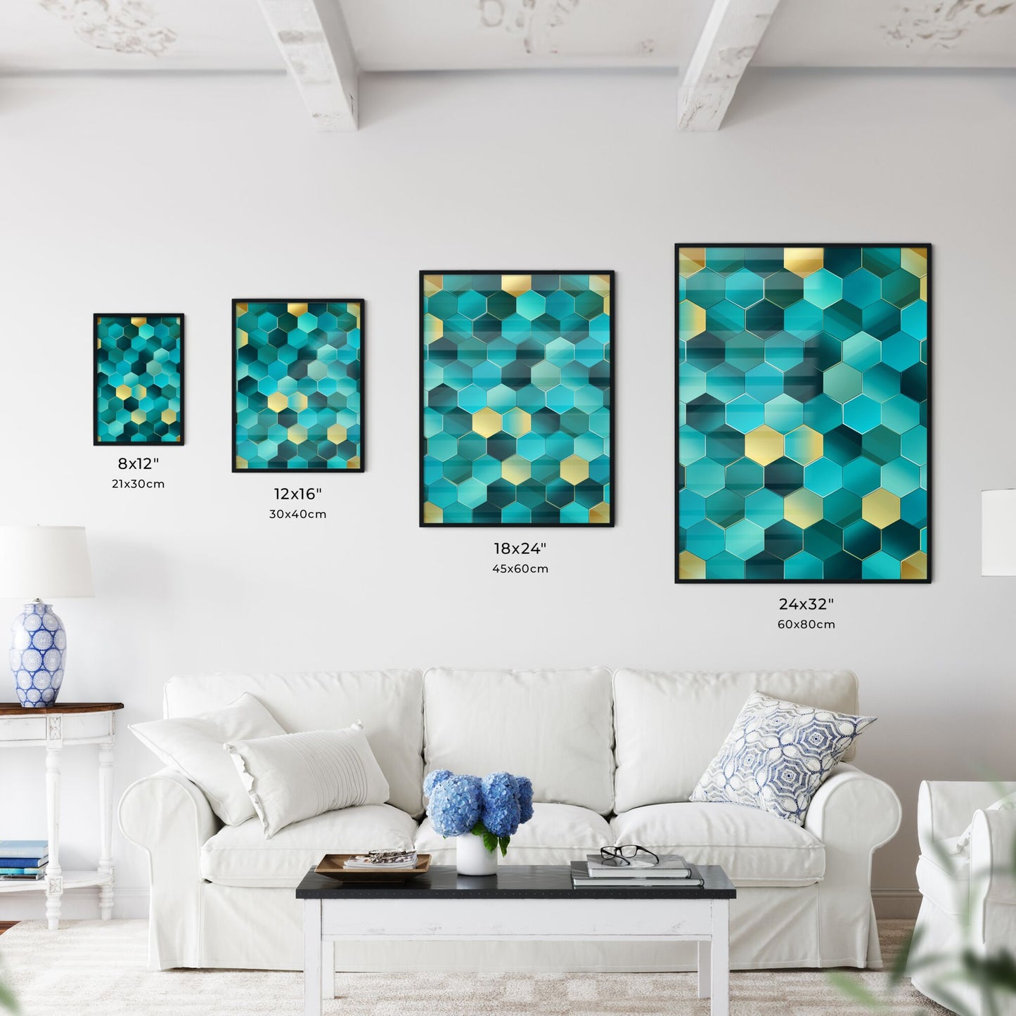 Blue And Gold Hexagons Art Print Default Title