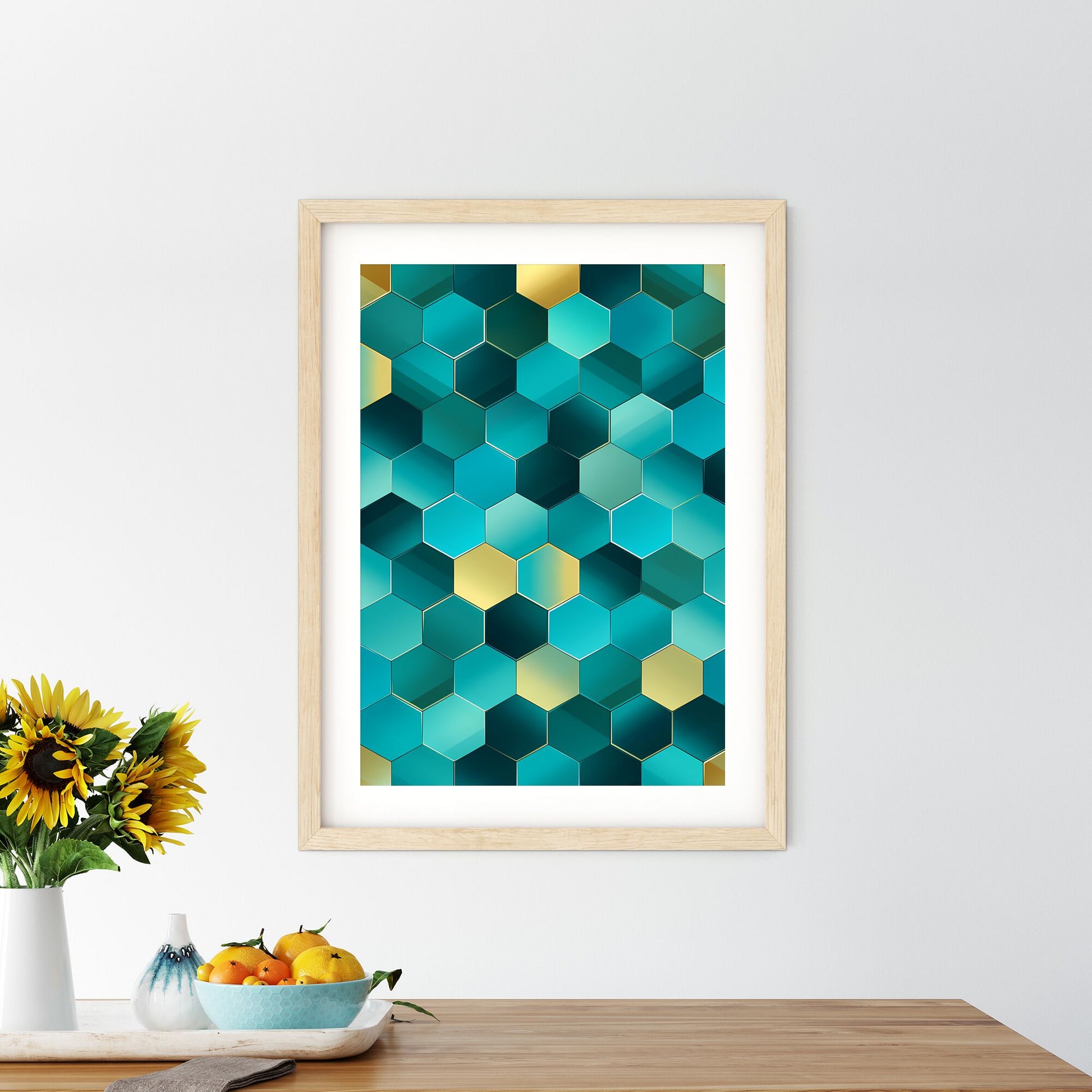 Blue And Gold Hexagons Art Print Default Title