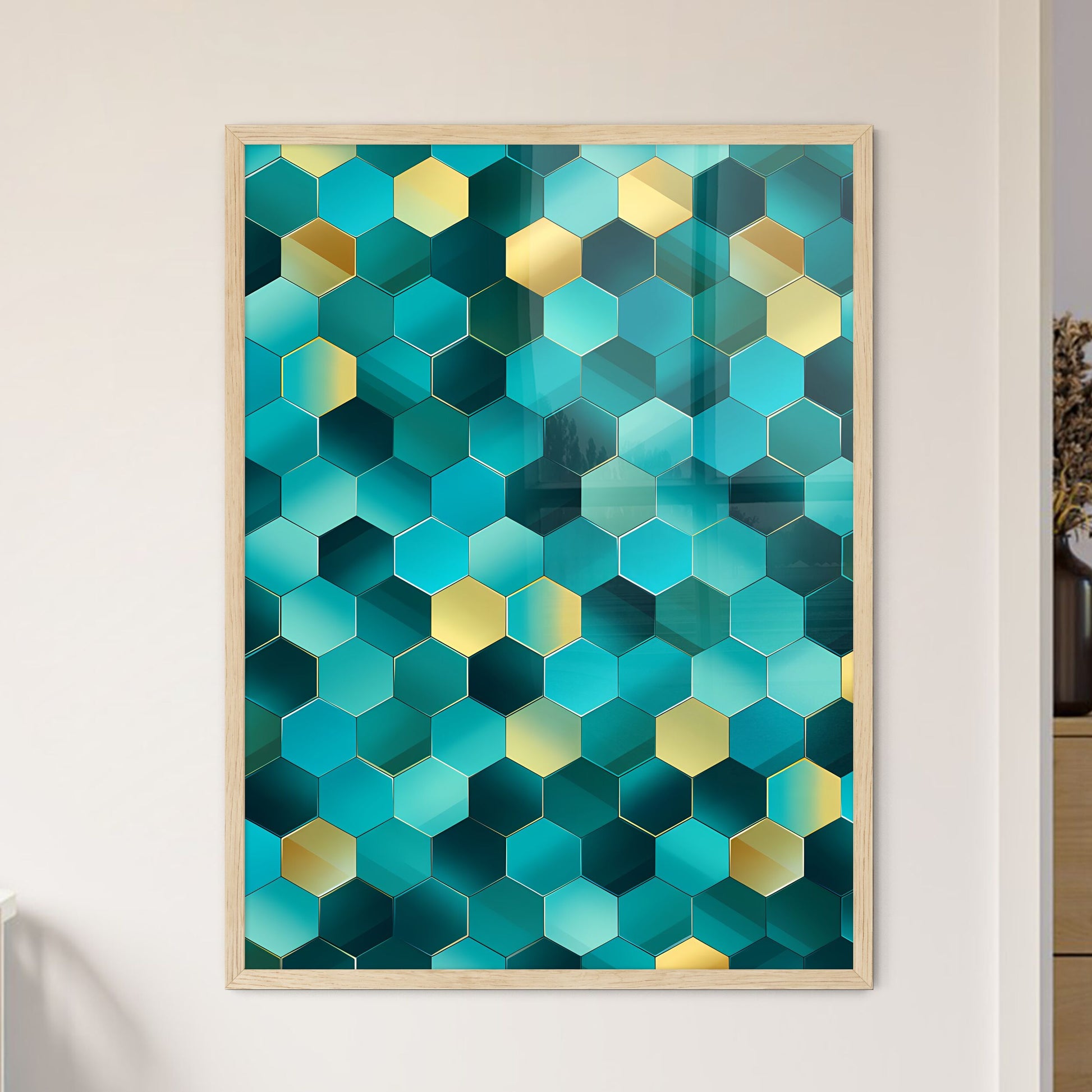 Blue And Gold Hexagons Art Print Default Title