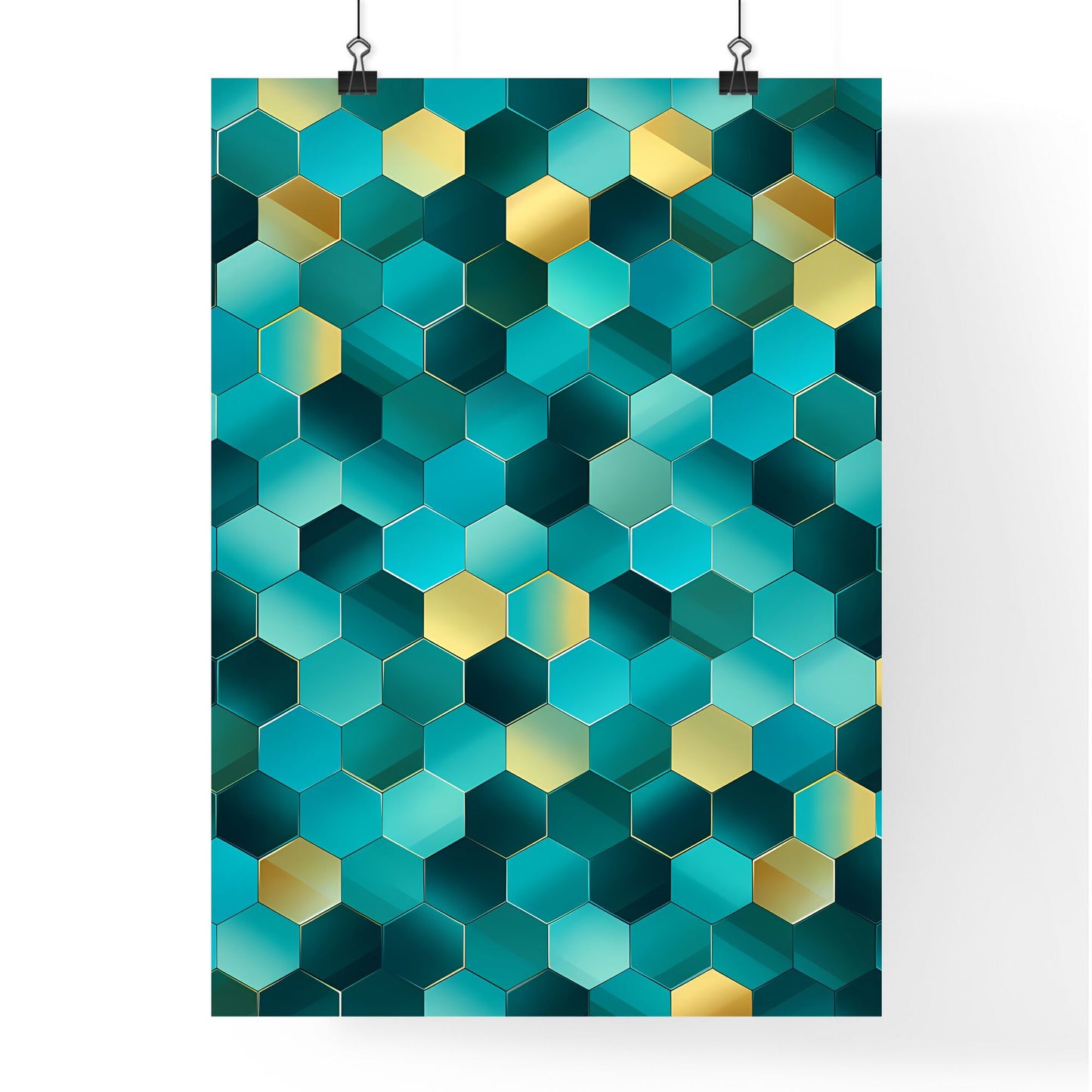 Blue And Gold Hexagons Art Print Default Title