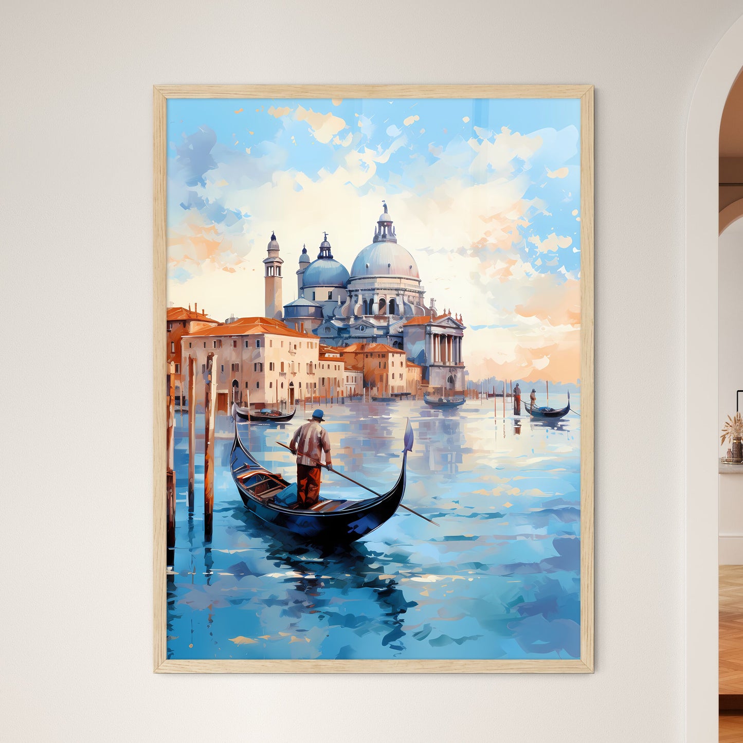 Painting Of A Gondola In A Body Of Water With A Building In The Background Art Print Default Title