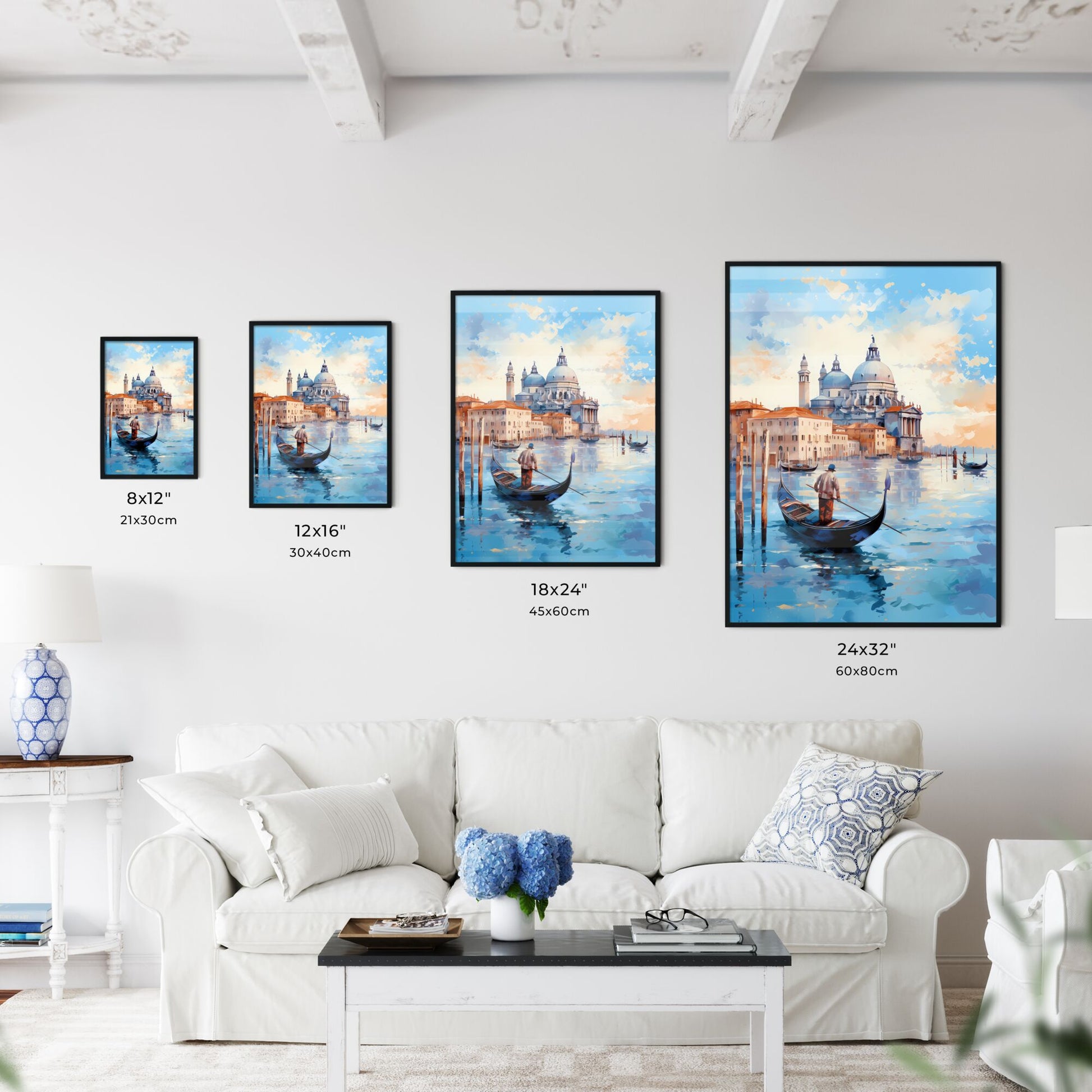 Painting Of A Gondola In A Body Of Water With A Building In The Background Art Print Default Title