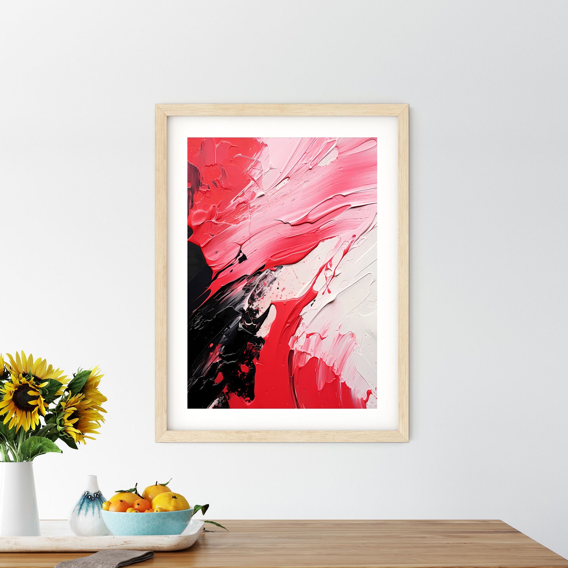 Red And White Paint On A Black Surface Art Print Default Title