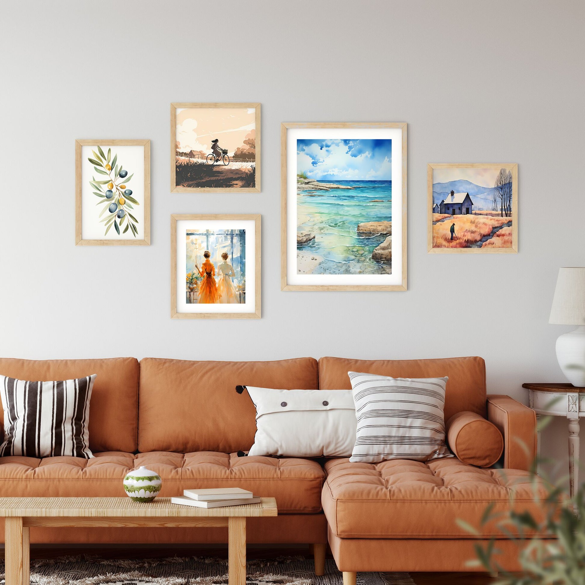 Water Painting Of A Beach With Rocks And Blue Water Art Print Default Title