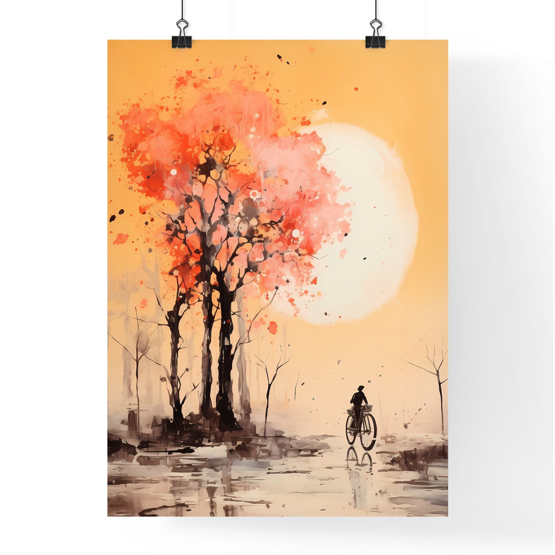 Painting Of A Person Riding A Bicycle Under A Tree Art Print Default Title