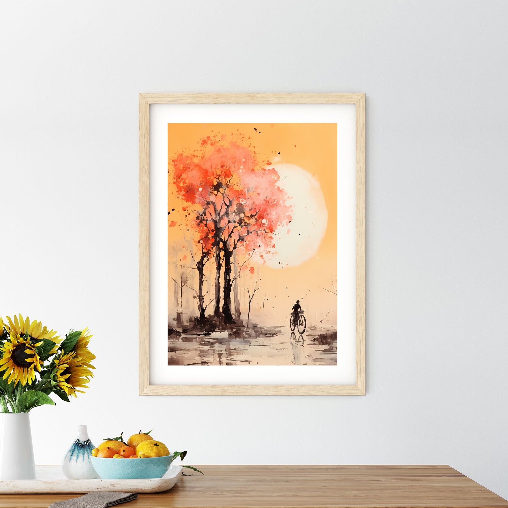 Painting Of A Person Riding A Bicycle Under A Tree Art Print Default Title