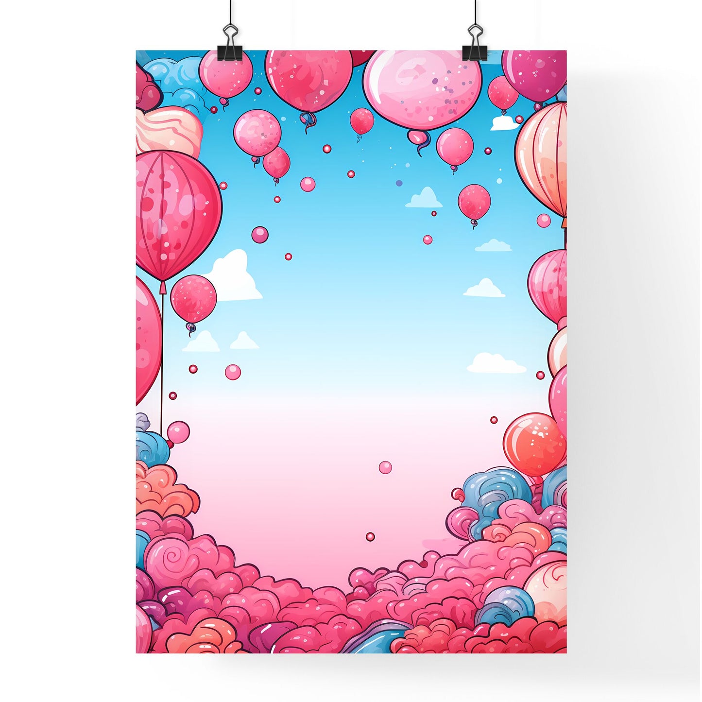 Cartoon Of Pink Balloons In The Sky Art Print Default Title