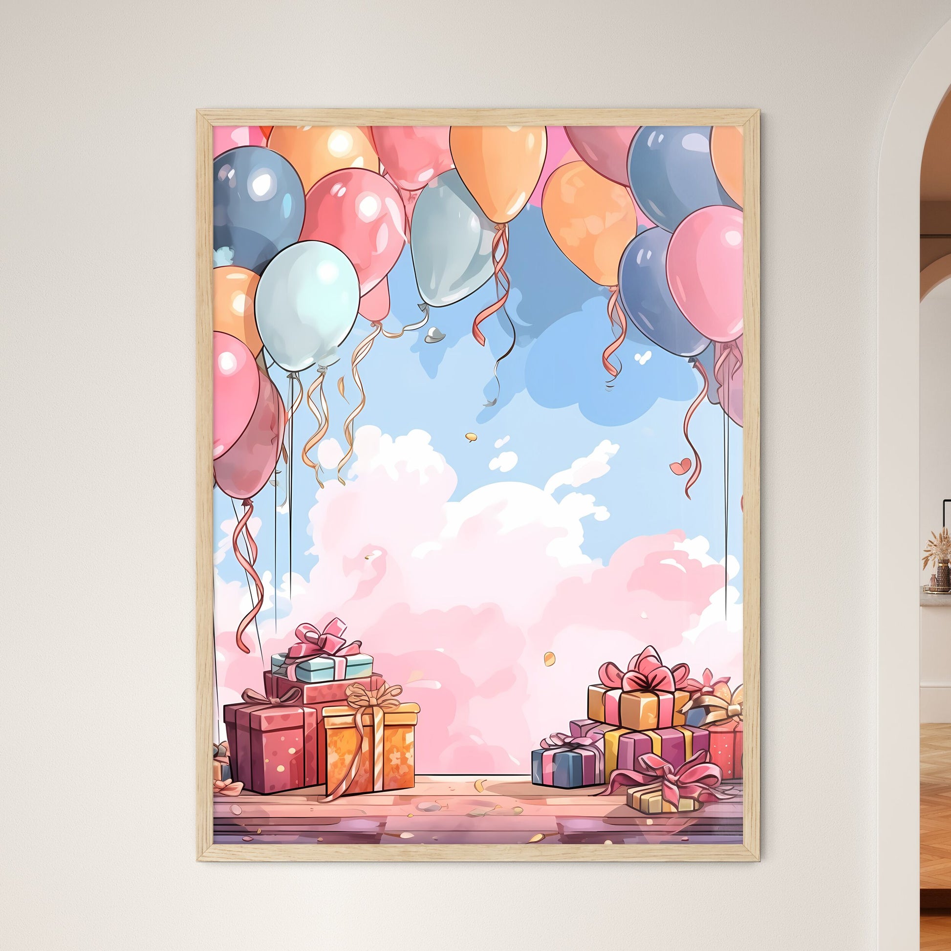 Group Of Presents And Balloons Art Print Default Title