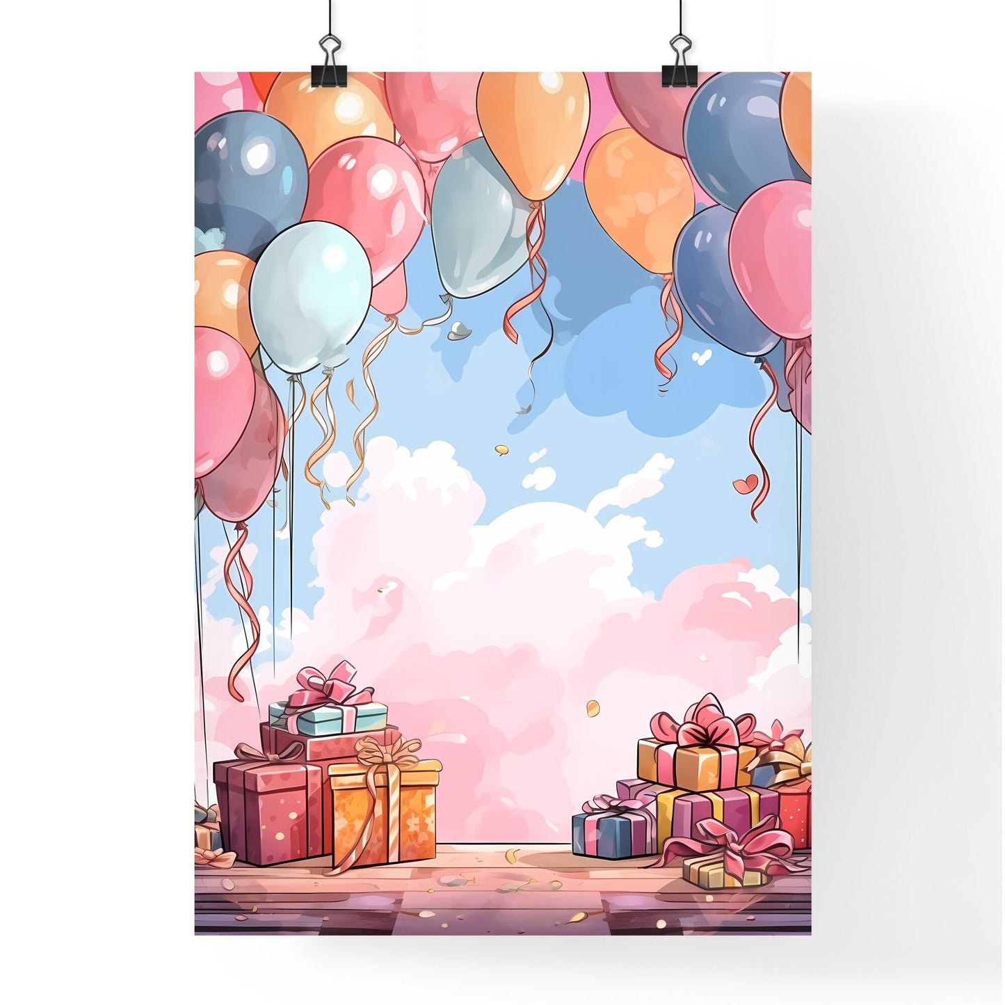 Group Of Presents And Balloons Art Print Default Title