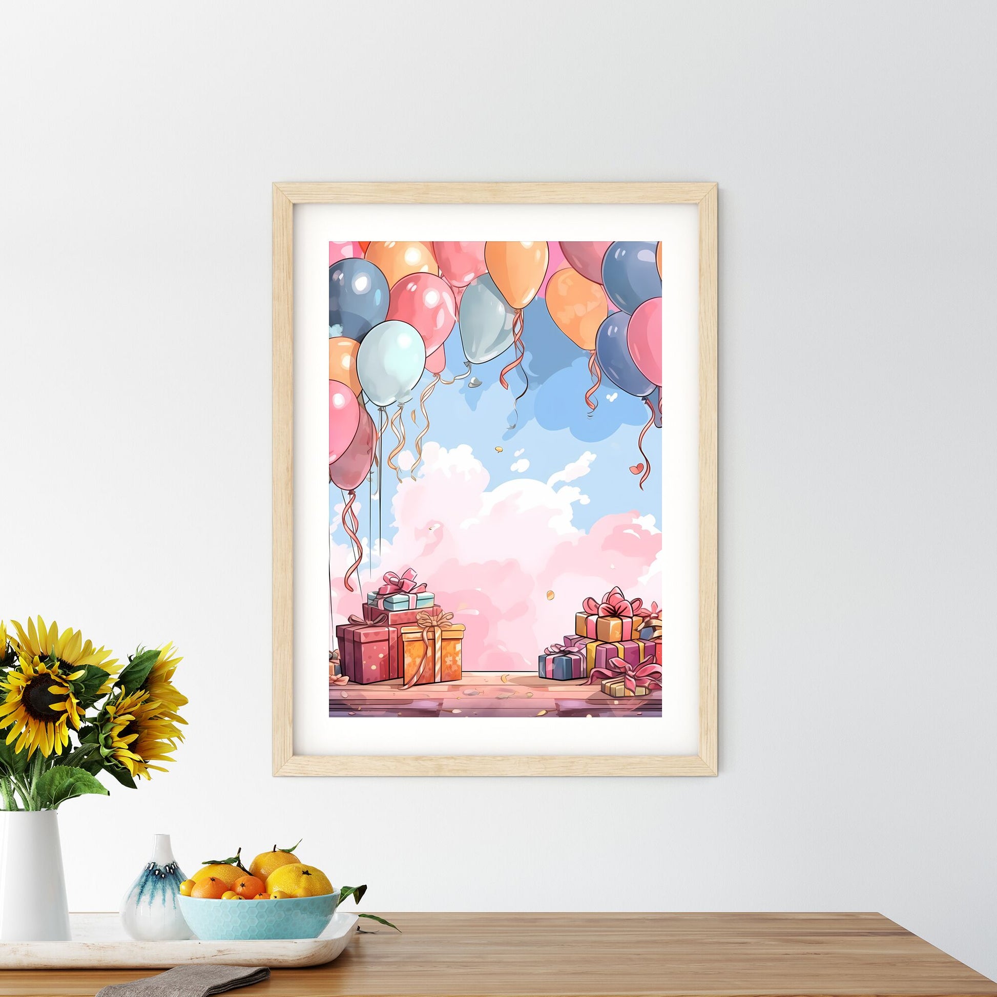 Group Of Presents And Balloons Art Print Default Title