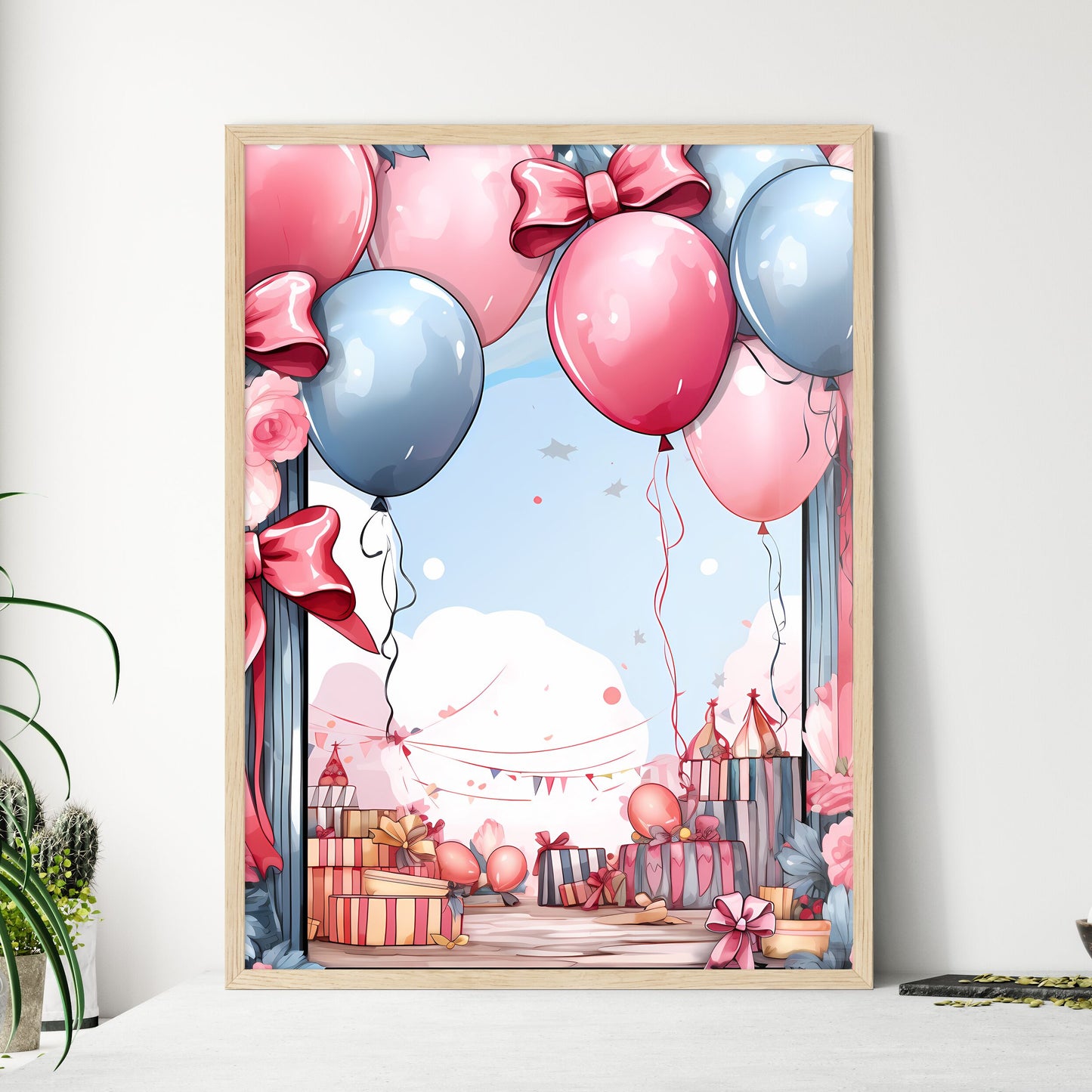 Frame With Balloons And Flowers Art Print Default Title