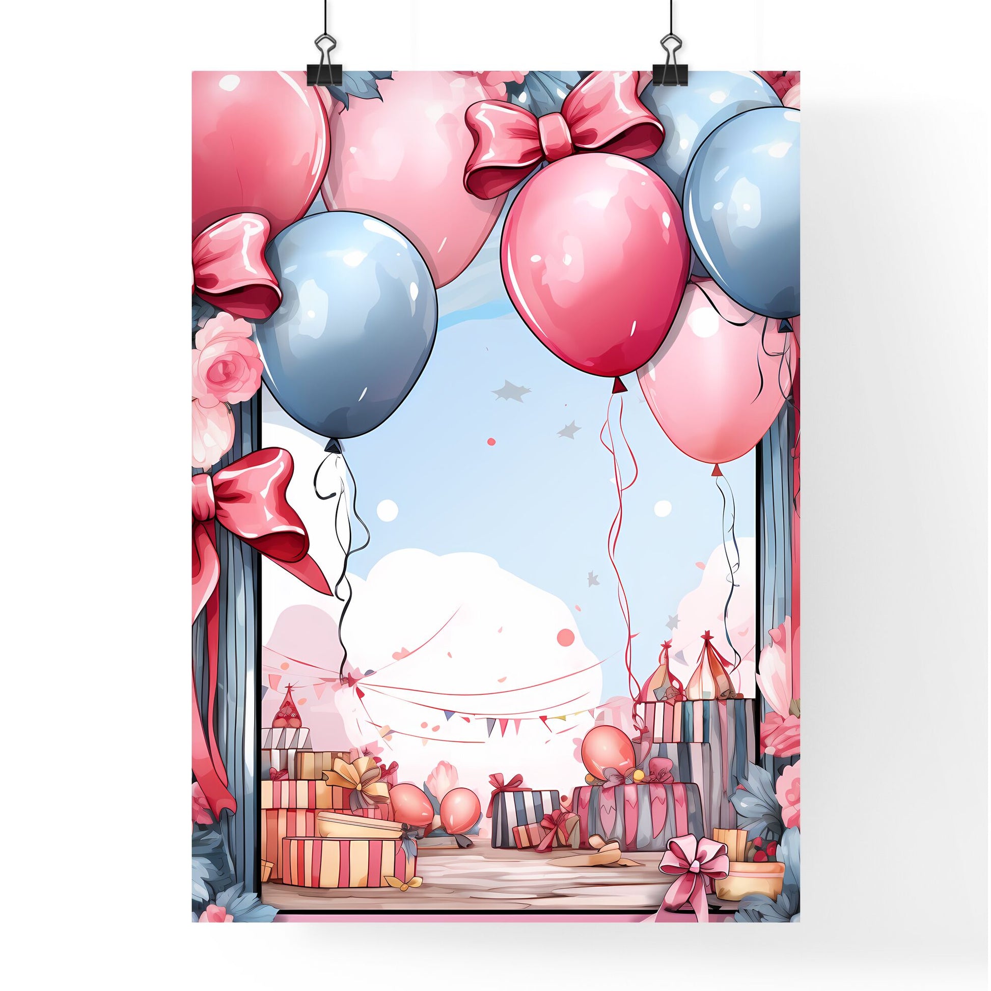 Frame With Balloons And Flowers Art Print Default Title