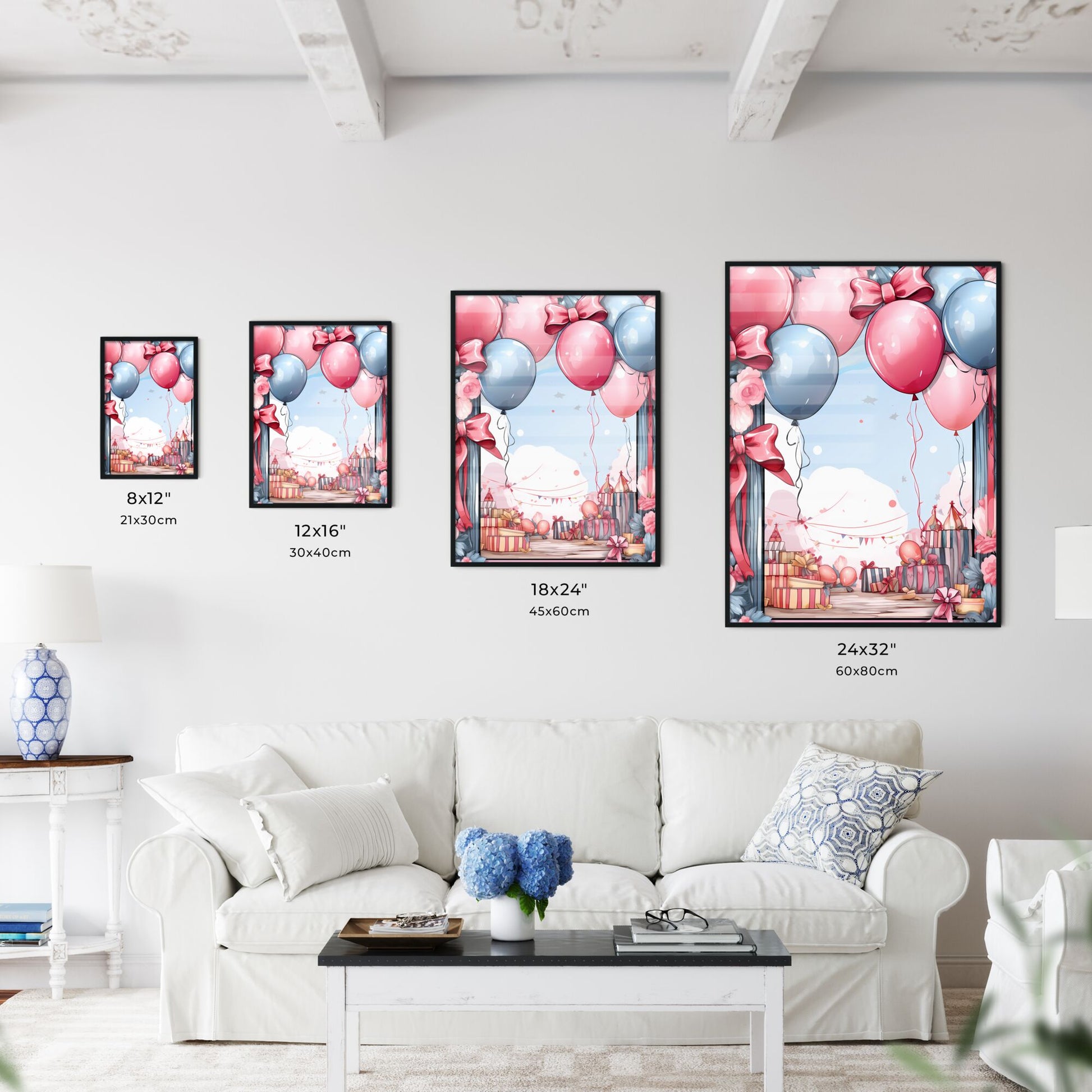 Frame With Balloons And Flowers Art Print Default Title