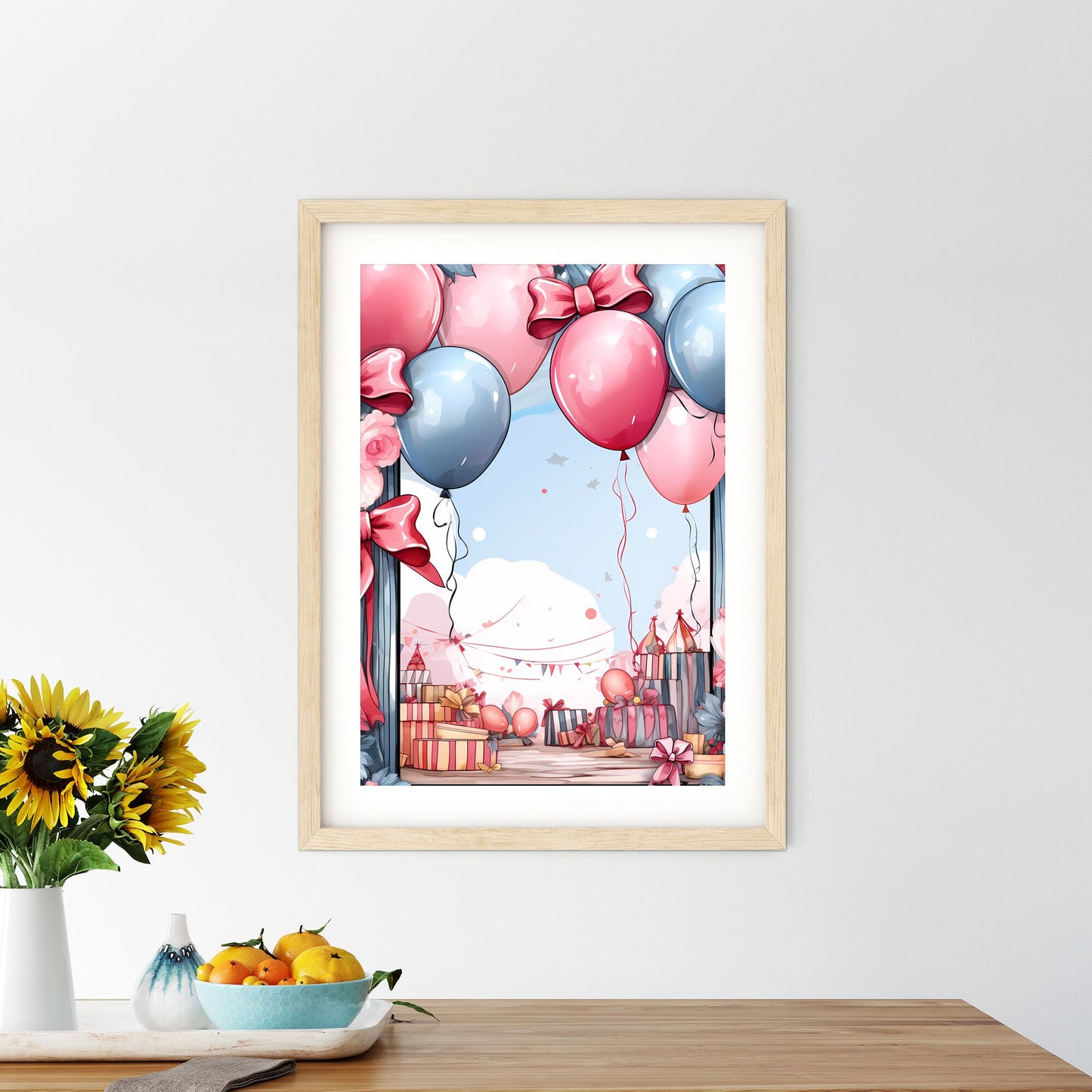 Frame With Balloons And Flowers Art Print Default Title