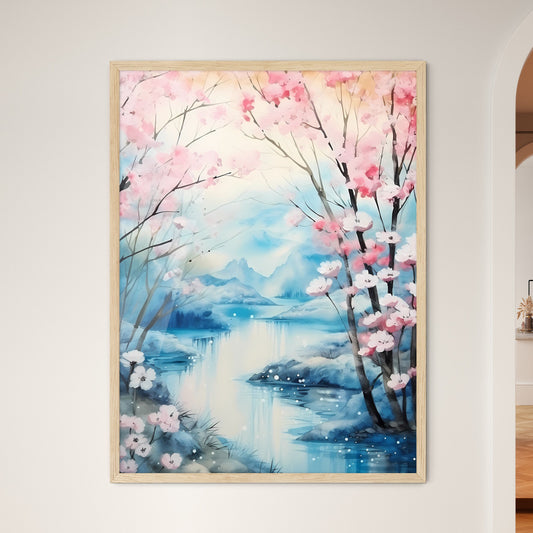 Watercolor Painting Of A River And Trees Wit - Framed Art Print