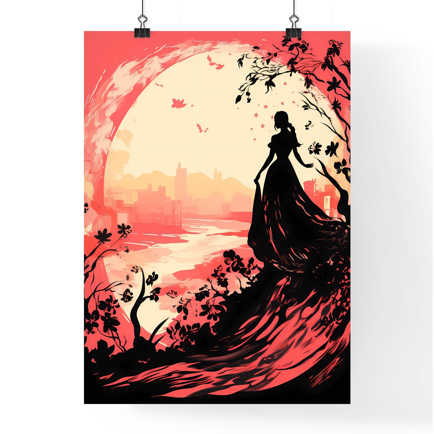 Silhouette Of A Woman In A Long Dress Art Print Default Title