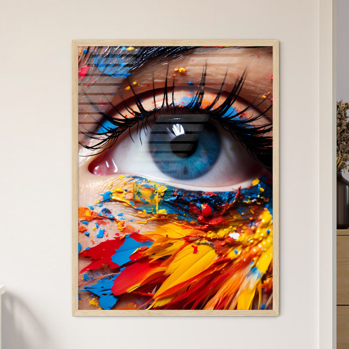 Close Up Of A Womans Eye With Colorful Paint - Framed Art Print