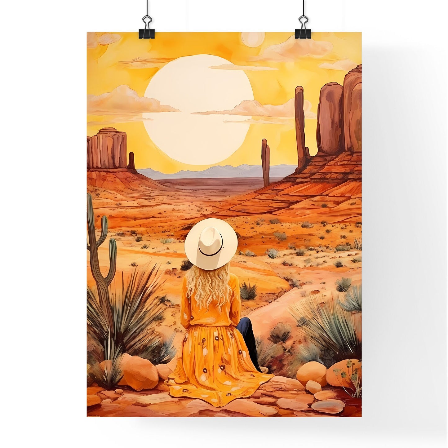 Woman Sitting In A Desert Art Print Default Title