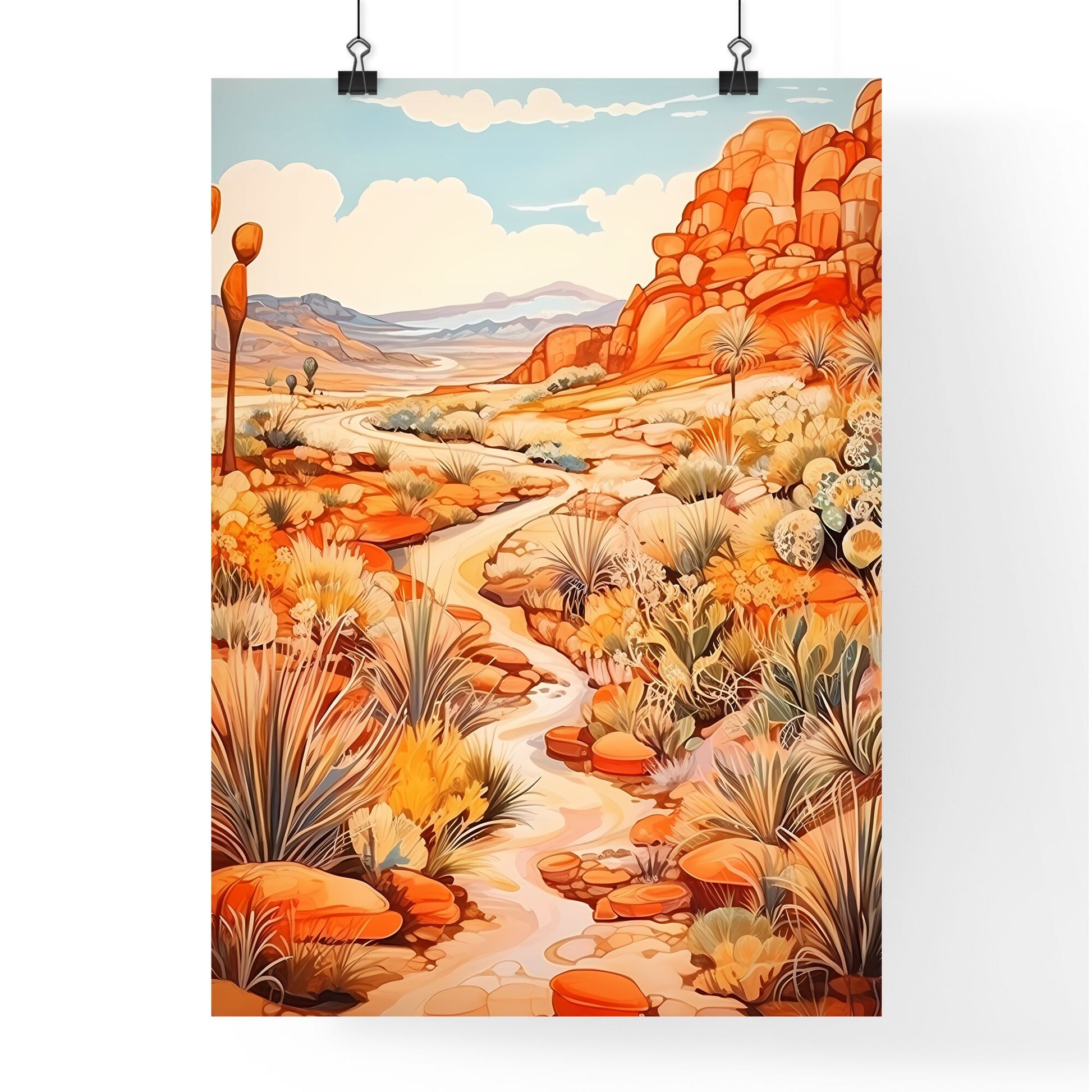 Painting Of A River Running Through A Desert Art Print Default Title