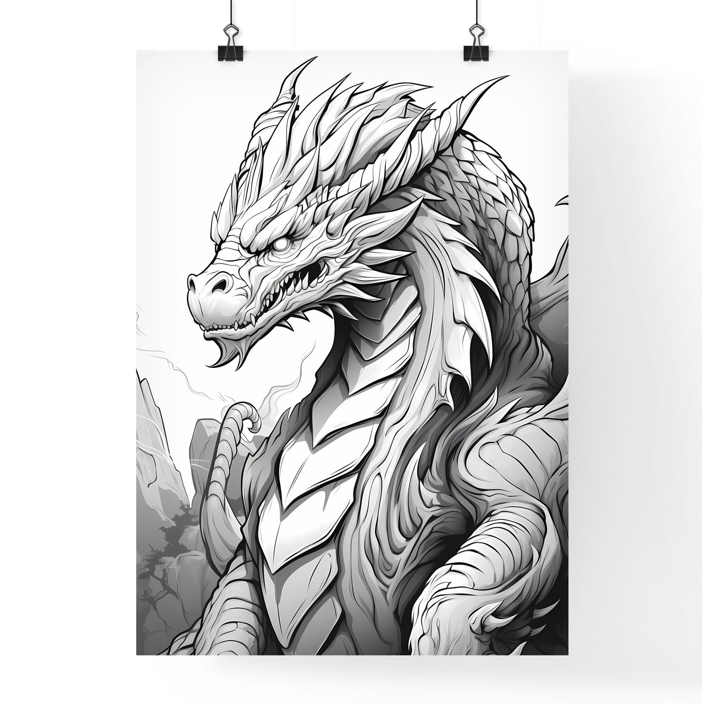 Black And White Drawing Of A Dragon Art Print Default Title