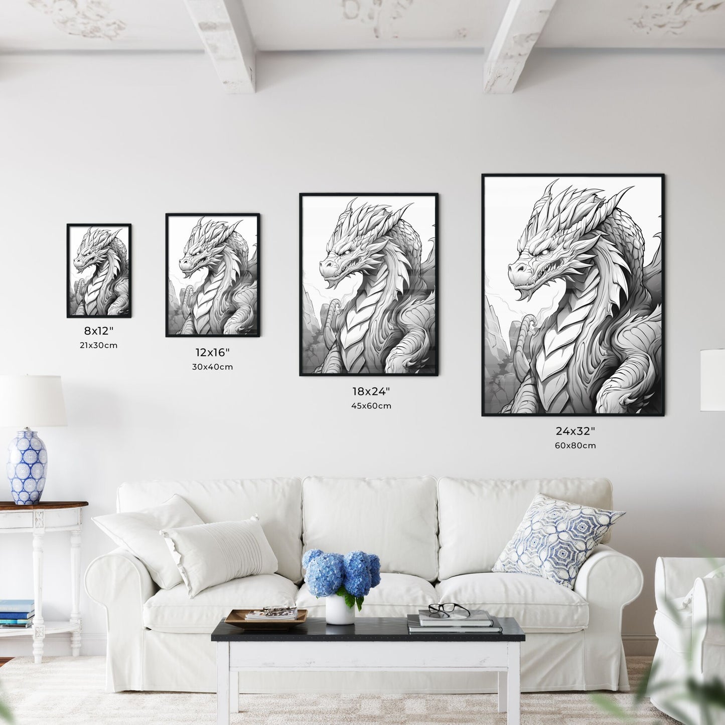 Black And White Drawing Of A Dragon Art Print Default Title