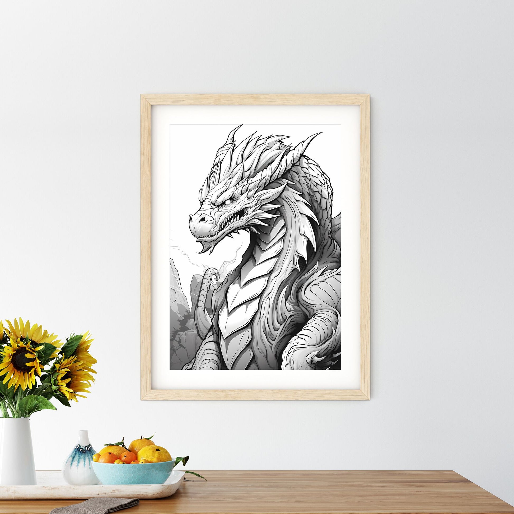 Black And White Drawing Of A Dragon Art Print Default Title