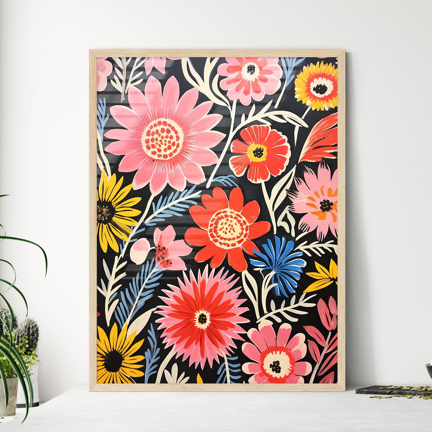 Painting Of Flowers On A Black Background Art Print Default Title