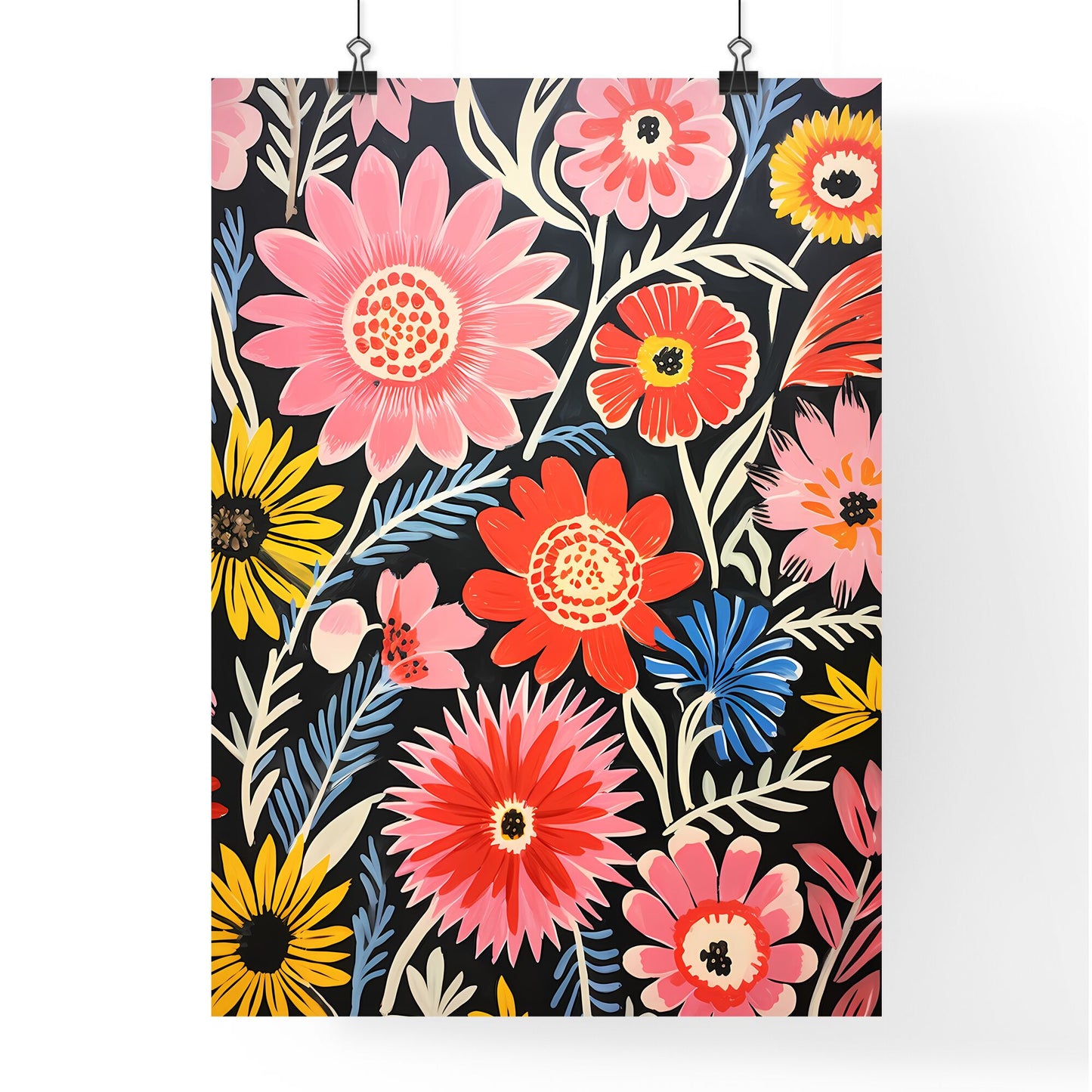 Painting Of Flowers On A Black Background Art Print Default Title