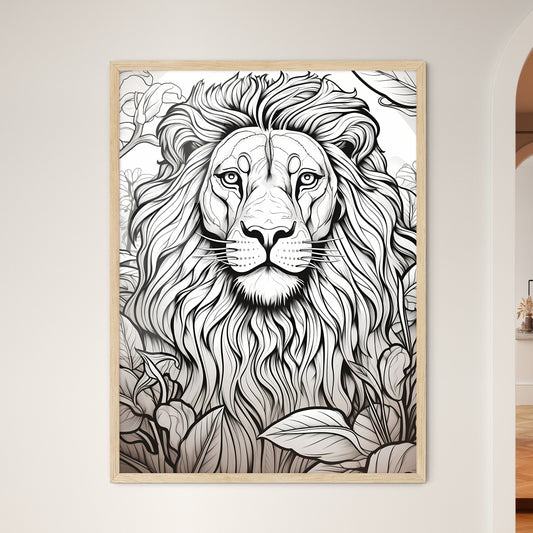 Lion With Long Mane And Leaves Art Print Default Title