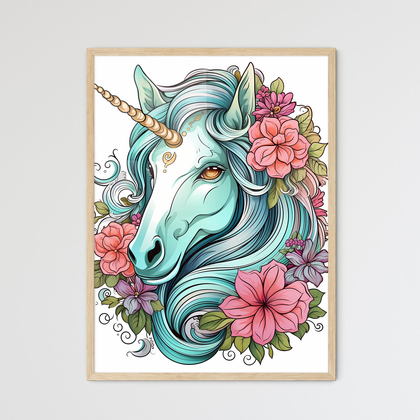 Unicorn With Flowers And Leaves Art Print Default Title
