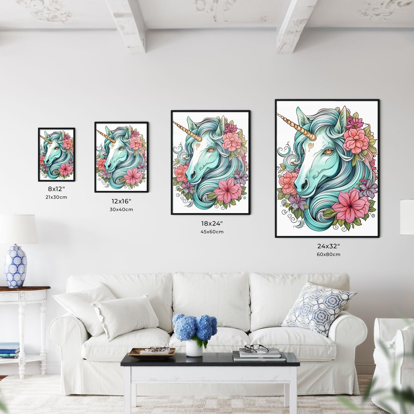 Unicorn With Flowers And Leaves Art Print Default Title