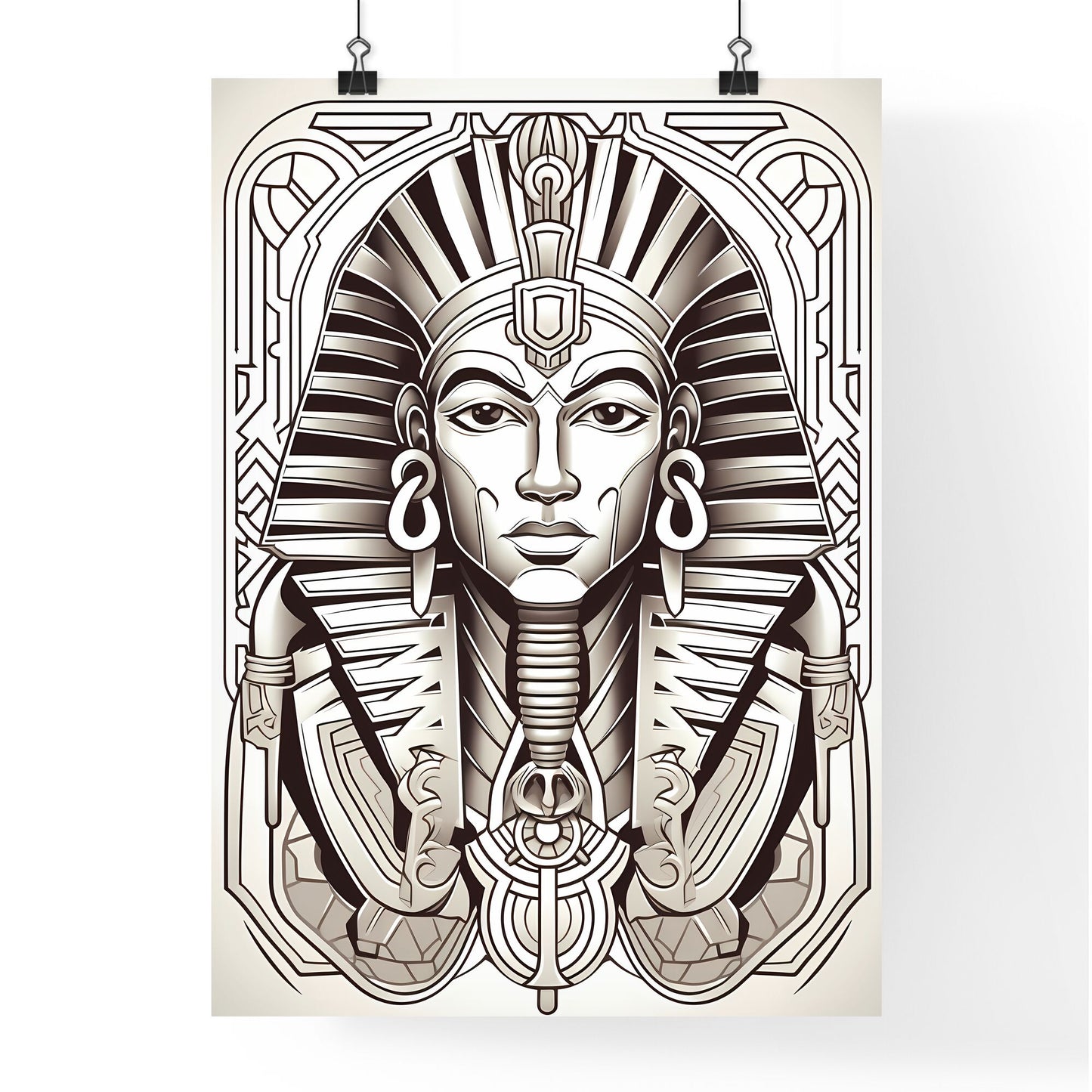 Black And White Illustration Of A Man In A Egyptian Garment Art Print Default Title