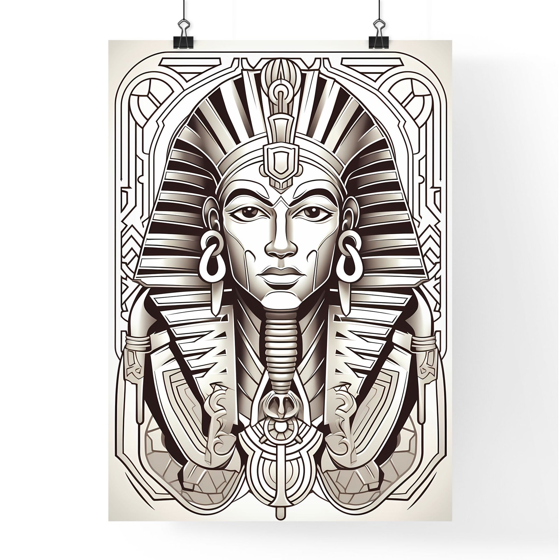 Black And White Illustration Of A Man In A Egyptian Garment Art Print Default Title