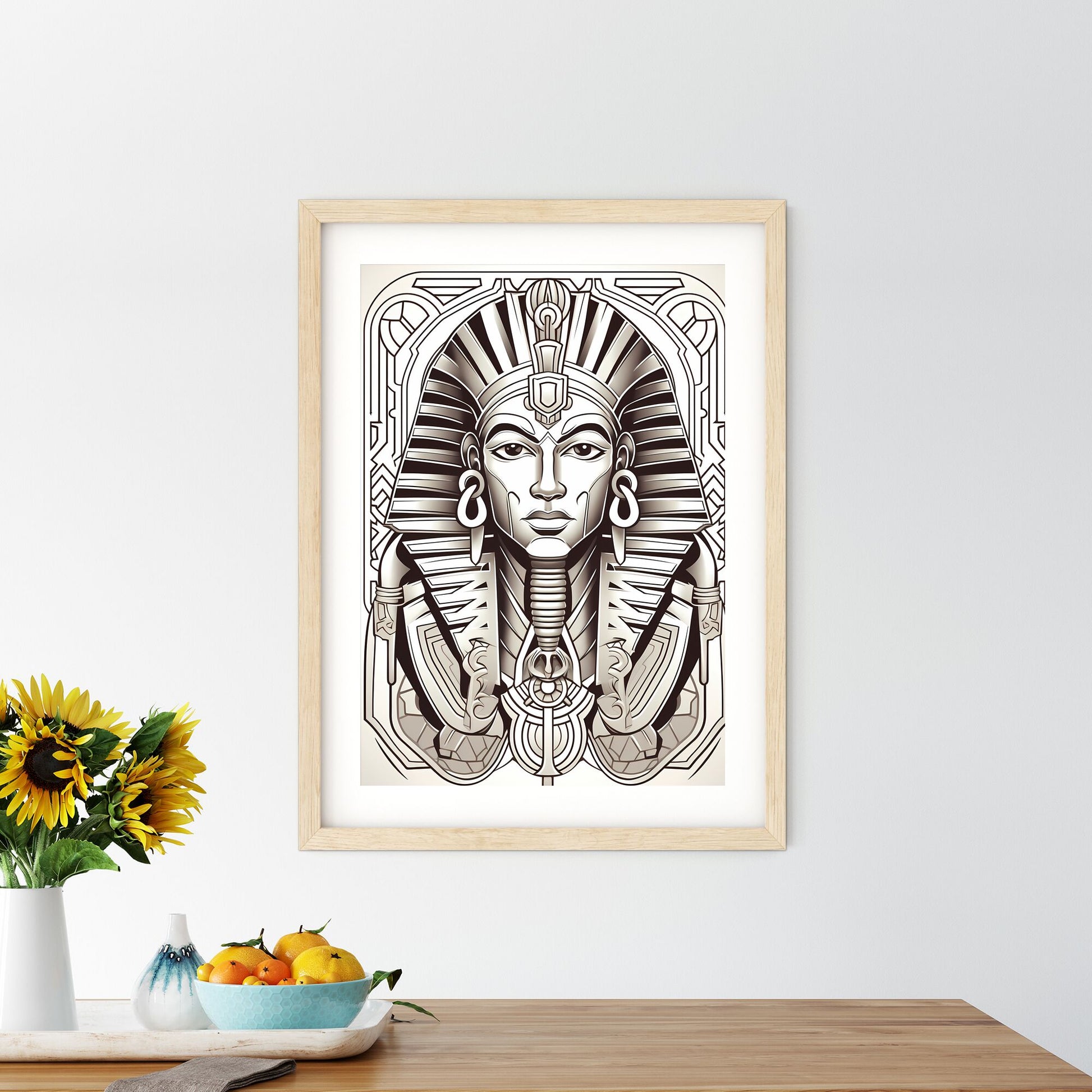 Black And White Illustration Of A Man In A Egyptian Garment Art Print Default Title